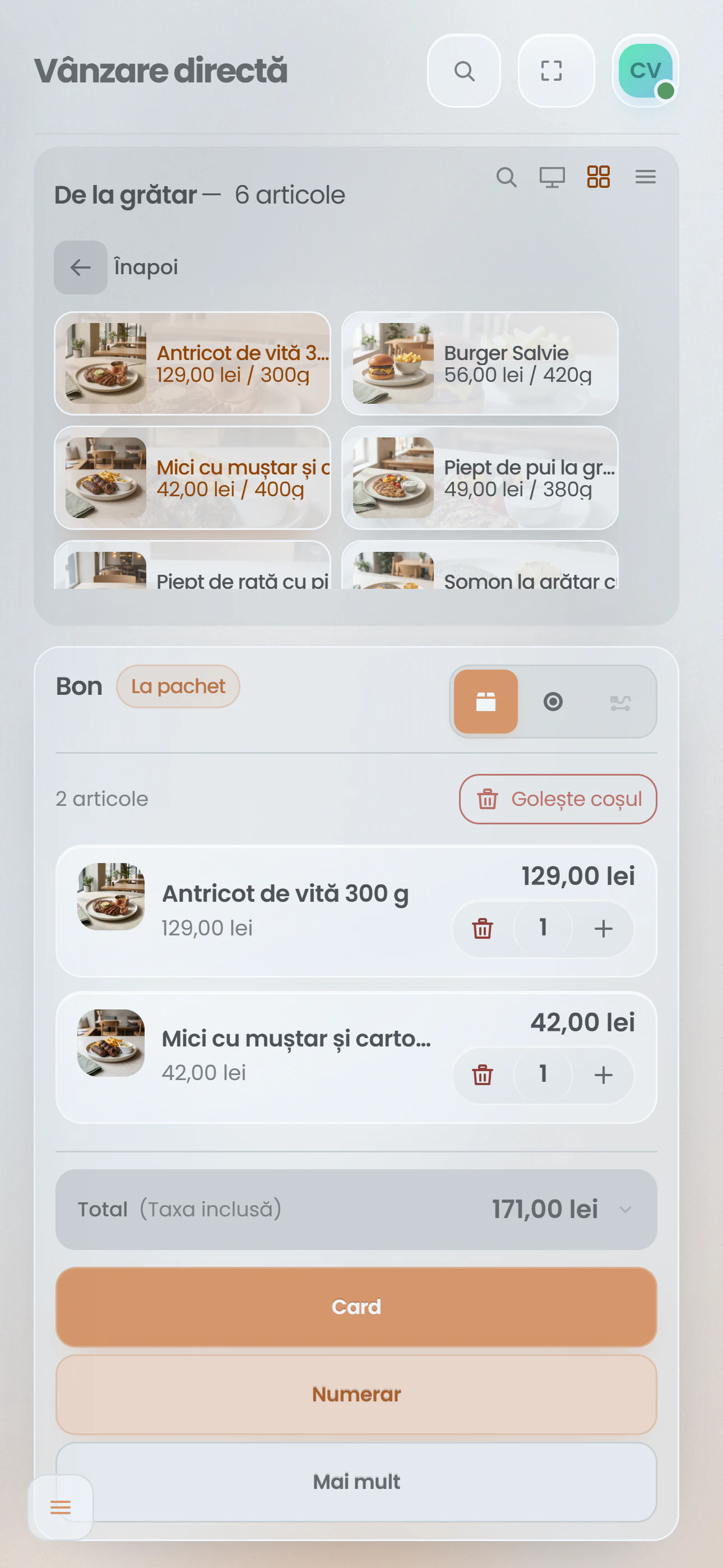 POS-ul WAYTR pe telefonul ospătarului, cu o comandă la masă